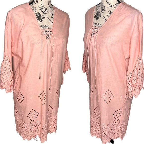 NEW Seafolly Dawn To Dusk Broderie Cover Up Dress Soft Pink XS NWT Eyelet Lace - Picture 5 of 14